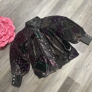 MERITT Sz M Top Shirt Burnout velvet Sheer Balloon Sleeve Blouse Whimsigoth